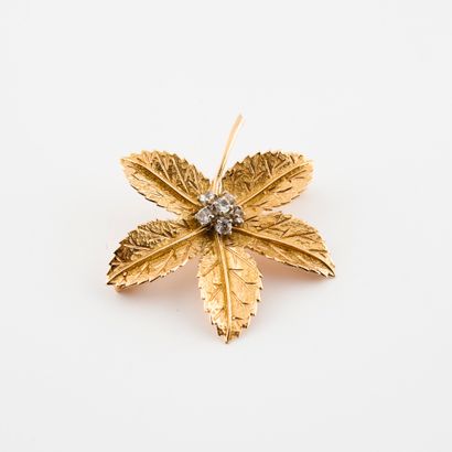 Broche en or jaune (750) figurant une feuille...