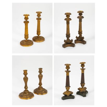 
Quatre paire de flambeaux en bronze ou laiton...