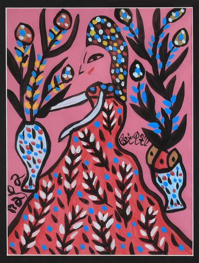 BAYA (1931-1998)
Jeune femme et deux vases...