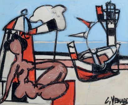 Claude VENARD (1913-1999)
La plage.
Huile...