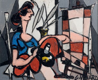 Claude VENARD (1913-1999)
La femme au chevalet.
Huile...