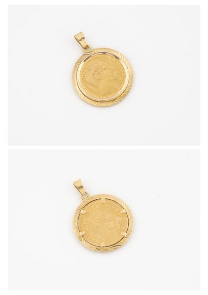 Yellow gold (750) pendant holding a 20 francs...