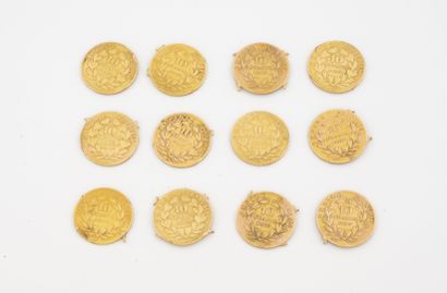 Lot of 12 pieces of 10 francs gold. 

Traces...