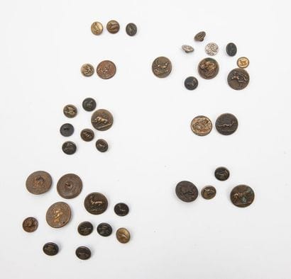A set of crew buttons, in gold or patinated...