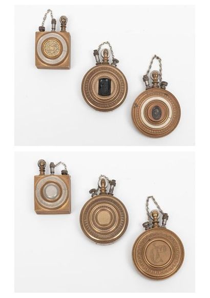 Three petrol lighters.
Brass cases decorated...