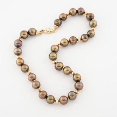 Collier de perles de cultures grises jaunes...