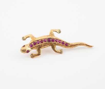 Broche lézard en or jaune (585), les yeux...