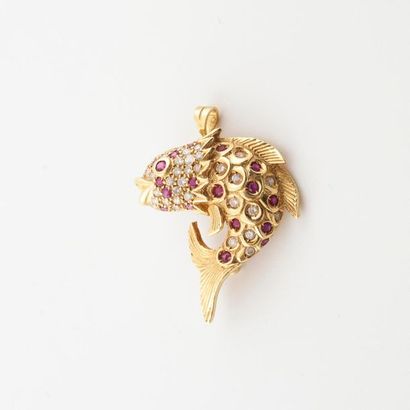 Pendant brooch in yellow gold (750) depicting...
