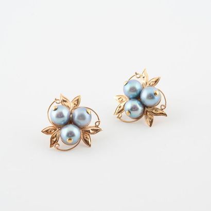 Pair of yellow gold (750) earrings made of...