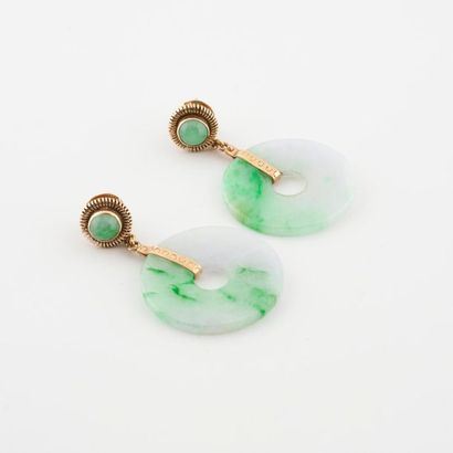 Pair of ear pendants formed of yellow gold...