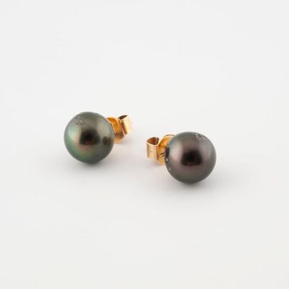 Paire de puces d'oreille en or jaune (750)...