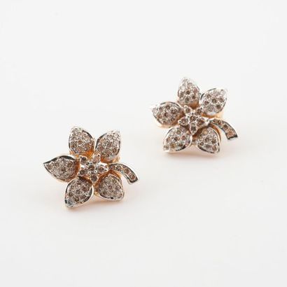 Pair of earrings in yellow and white gold...