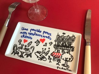 Plateau porcelaine avec un dessin de Plantu
Plantu...