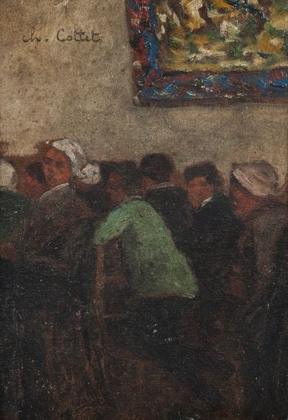 Charles COTTET (1863-1925)
Durant l'office.

Huile...
