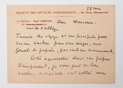 Paul SIGNAC (1863-1935)
Autograph card signed...