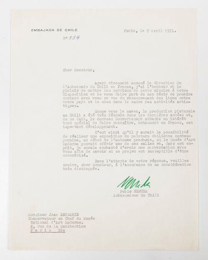 NERUDA (1904-1973)
Typed letter with letterhead...