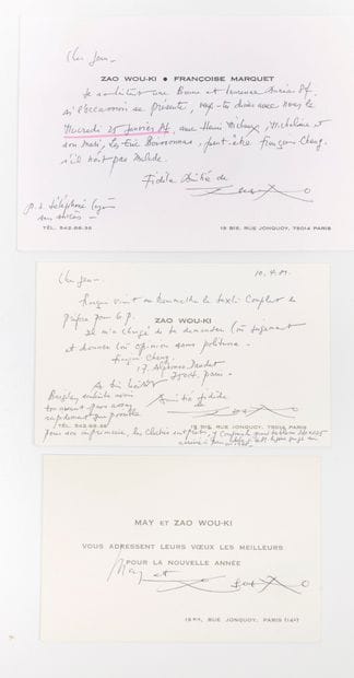 ZAO WOU-KI (1921-2013)
3 business cards signed,...