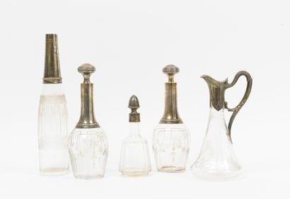 Five colorless engraved or faceted glass...