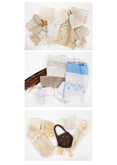 Lot de dentelles blanches, crochets, napperons,...