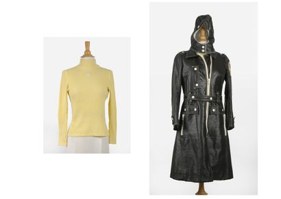 COURREGES
Long vinyl coat with lined hood....