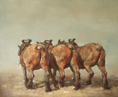 Karel DE BAUW (1909-2002)
Draft horses. 

Oil...