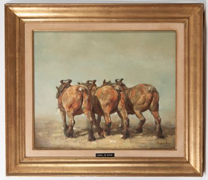 Karel DE BAUW (1909-2002)
Draft horses. 

Oil...