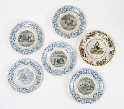 GIEN
Six earthenware plates, three models,...