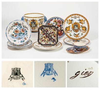 GIEN,
Lot of polychrome enamelled earthenware,...