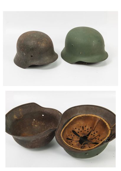 Two German helmets, type 35.

- one complete,...