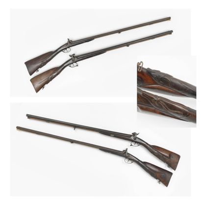 Deux fusils de chasse à percussion à capsule,...
