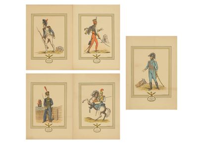 Lot of 5 color prints representing officers...