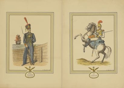 Lot of 5 color prints representing officers...
