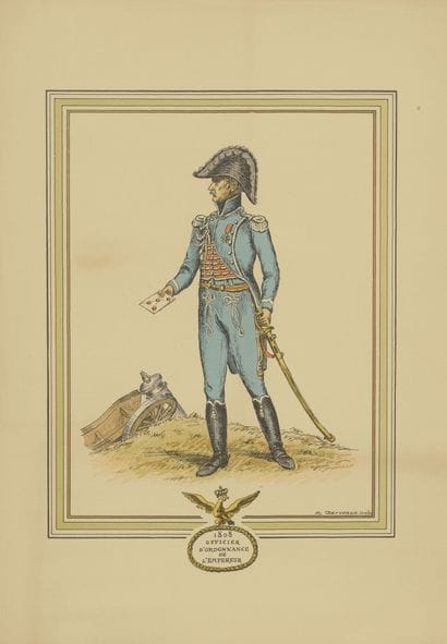 Lot of 5 color prints representing officers...