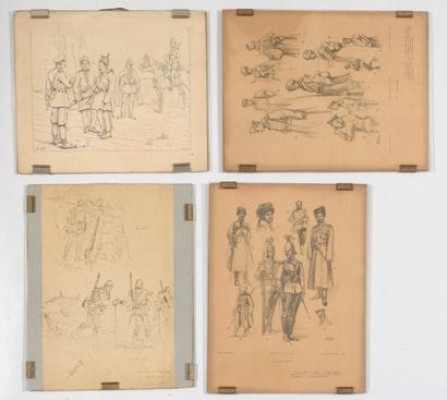 Lot de 7 gravures sur le thème : Militaria....
