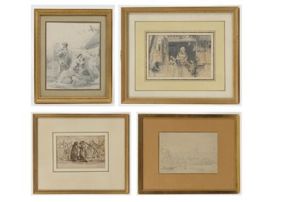 Lot de quatre dessins du XIXème siècle :...