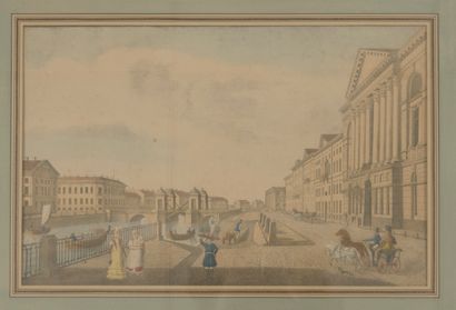 Lot de 5 gravures vues d'optique : 
- Barques...