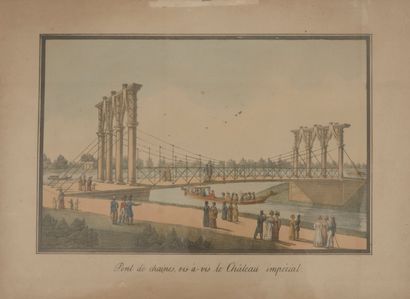 Lot de 5 gravures vues d'optique : 
- Barques...