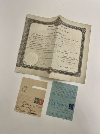 Lot de trois documents manuscrits : 

- Lettre...