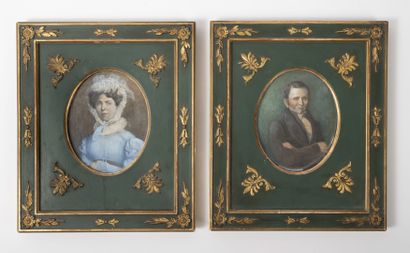 Ecole du XIXème siècle
Lot de deux portraits:

-...