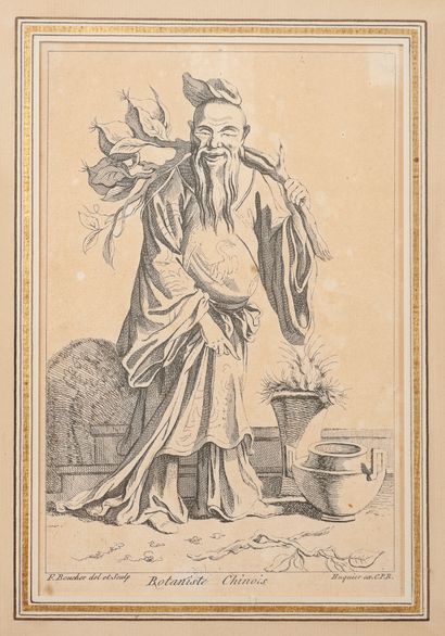 Lot de six gravures : 

- Le botaniste chinois...