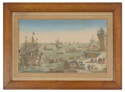 Lot de 5 gravures vues d'optique : 
- Barques...