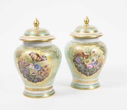 Pair of covered vases, baluster shape, in...