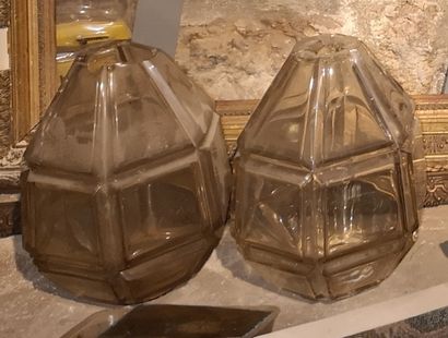 Paire de lanternes hexagonales en laiton...