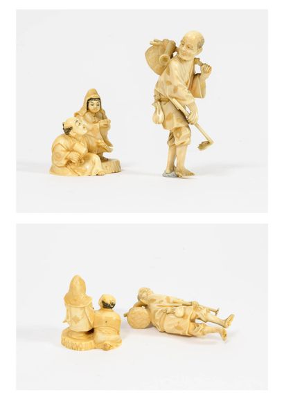 JAPON, Vers 1910-1920
Two ivory okimonos...
