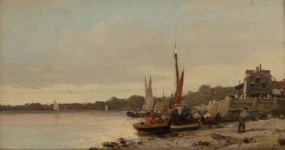 A. DANTON (XIXème siècle)
Return from fishing.

Oil...