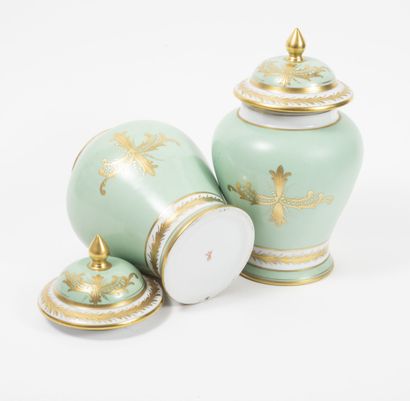 Pair of covered vases, baluster shape, in...