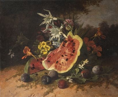 David DE NOTER (1818-1892)
Watermelon, plums...
