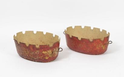 Pair of oval painted sheet metal canopies...
