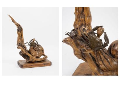 JAPON, XXème siècle
Tree with crabs. 

Polished...