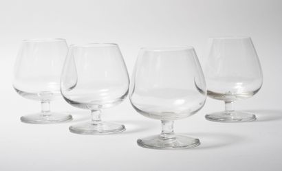 SAINT LOUIS
Set of four cognac glasses. 

Signed...